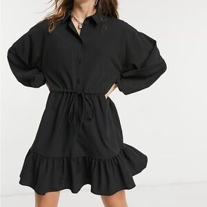 ASOS Elegant Black Long Sleeve Mini Skater Shirt Dress